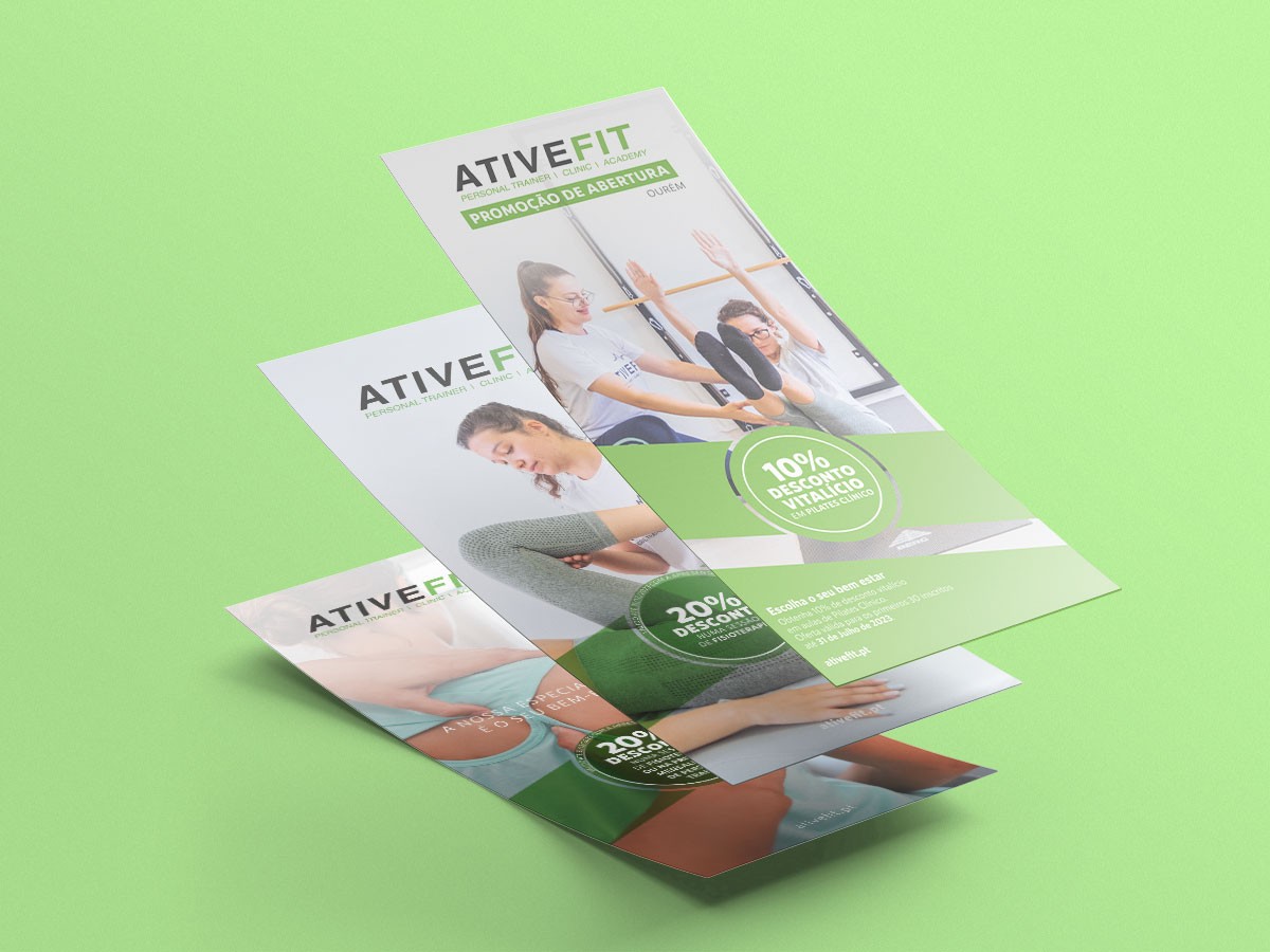 flyers da clínica de fisioterapia Ativefit
